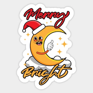 Illustration of a crescent moon with a Christmas hat Sticker